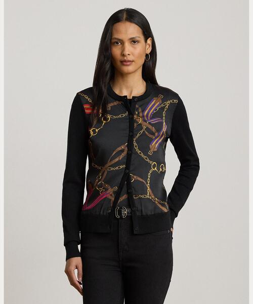 セール】ベルティングプリント コットンブレンド カーディガン