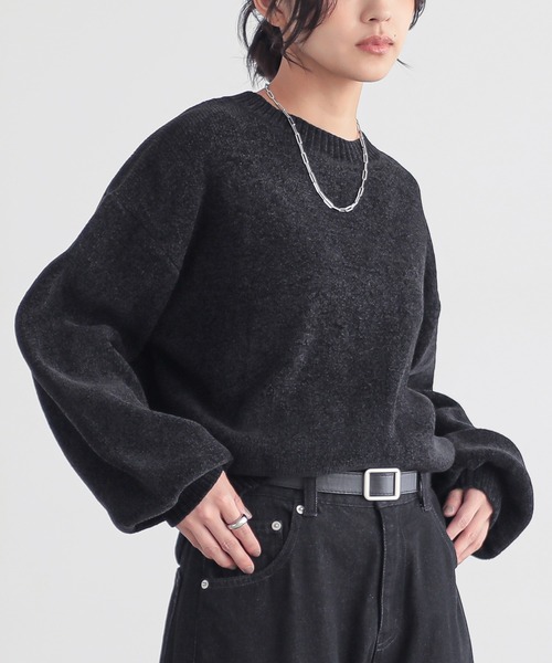 for/c(フォーシー)の「ベロア見えニットトップス【サスティナブル】(ニット/セーター・レディース・アイボリー/ブラック/ブルー・M/L)」の1枚目の写真