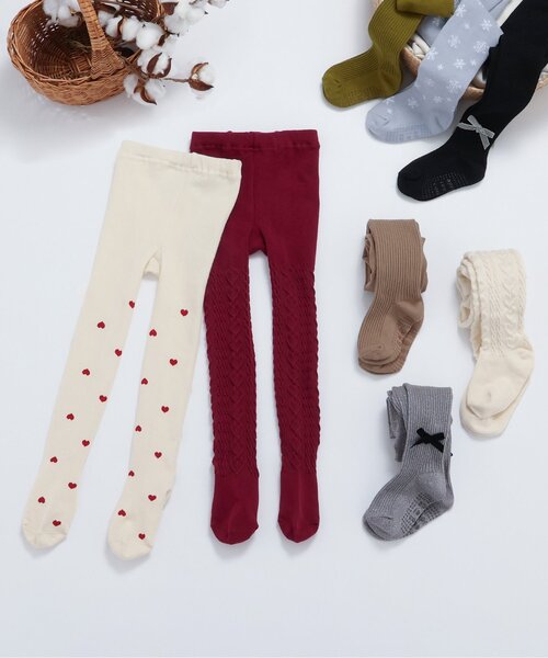 apres les cours（アプレレクール）の「【ジュニア対応】ハート・雪柄タイツ（タイツ/ストッキング・キッズ・アイボリー/サックスブルー・90/100/110/140/120）」の4枚目の写真