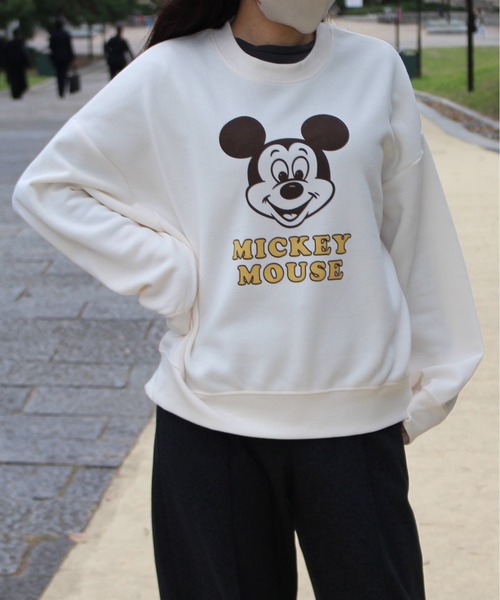 セール】【DISNEY/ディズニー】ミッキーマウス裏起毛プリントクルー