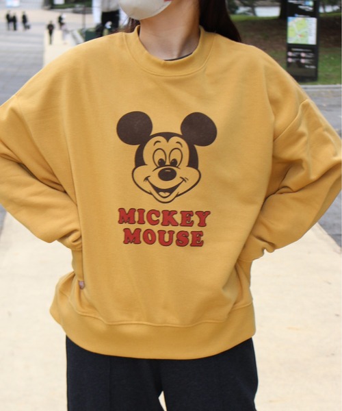 セール】【DISNEY/ディズニー】ミッキーマウス裏起毛プリントクルー