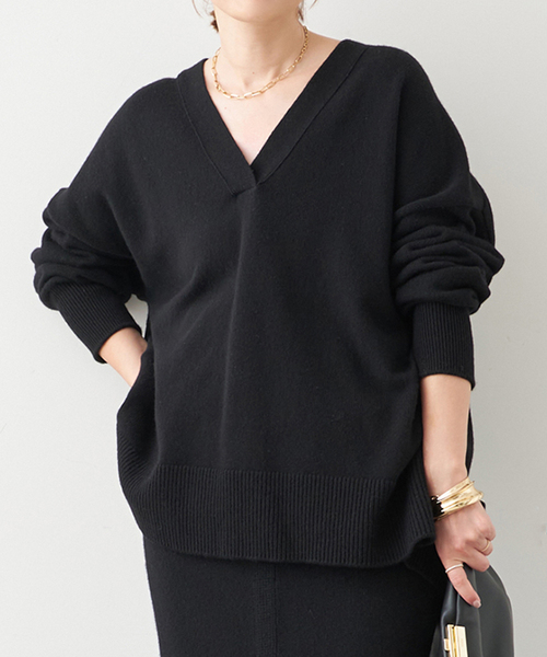 Deuxieme Classe（ドゥーズィエムクラス）の「*追加 OLBIA Vネック プルオーバー（ニット/セーター・レディース・ブラック/ベージュ・FREE）」の7枚目の写真