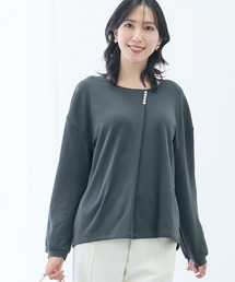 高身長 マシュマロ裏起毛パール付タックデザインプルオーバー(トールサイズ)