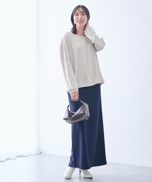 slattgir(スラットジール)の「高身長 マシュマロ裏起毛パール付タックデザインプルオーバー(トールサイズ)(Tシャツ/カットソー・レディース・チャコール/ブラック/ベージュ・TLL/TL/TM)」の16枚目の写真