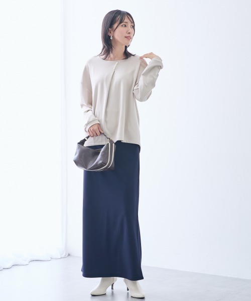 slattgir(スラットジール)の「高身長 マシュマロ裏起毛パール付タックデザインプルオーバー(トールサイズ)(Tシャツ/カットソー・レディース・チャコール/ブラック/ベージュ・TLL/TL/TM)」の17枚目の写真