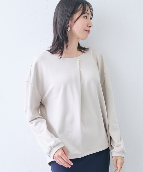 slattgir(スラットジール)の「高身長 マシュマロ裏起毛パール付タックデザインプルオーバー(トールサイズ)(Tシャツ/カットソー・レディース・チャコール/ブラック/ベージュ・TLL/TL/TM)」の19枚目の写真