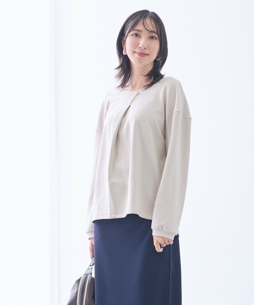 slattgir(スラットジール)の「高身長 マシュマロ裏起毛パール付タックデザインプルオーバー(トールサイズ)(Tシャツ/カットソー・レディース・チャコール/ブラック/ベージュ・TLL/TL/TM)」の21枚目の写真