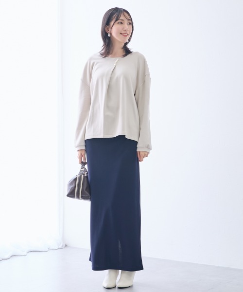 slattgir(スラットジール)の「高身長 マシュマロ裏起毛パール付タックデザインプルオーバー(トールサイズ)(Tシャツ/カットソー・レディース・チャコール/ブラック/ベージュ・TLL/TL/TM)」の22枚目の写真