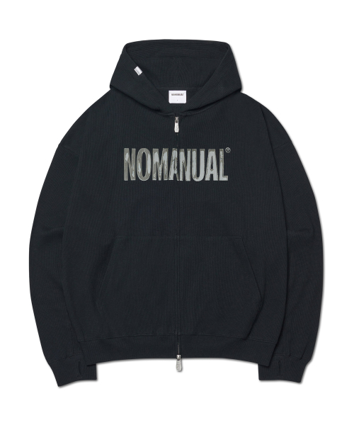 NOMANUAL(NOMANUAL)の「NM WAFFLE HOODED ZIP-UP - BLACK(パーカー・レディース・その他・LARGE/X-LARGE/SMALL/MEDIUM)」の1枚目の写真