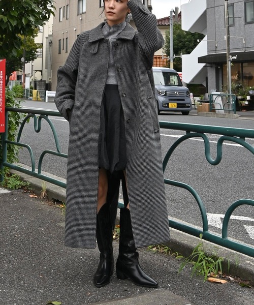 hound tooth soutien collar quilting coat（その他アウター