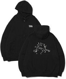 Enjoy CAT embroidered hooded Zip-up Black