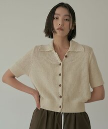 open collar cotton knit-oatmeal