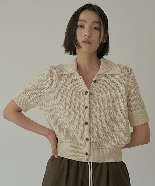 LINGSEOUL(リングソウル)の「open collar cotton knit-oatmeal(ニット/セーター・レディース・その他・FREE)」の1枚目の写真