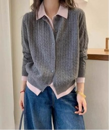 AMELY | レイヤード風バイカラーニットカーディガン(カーディガン/ボレロ)