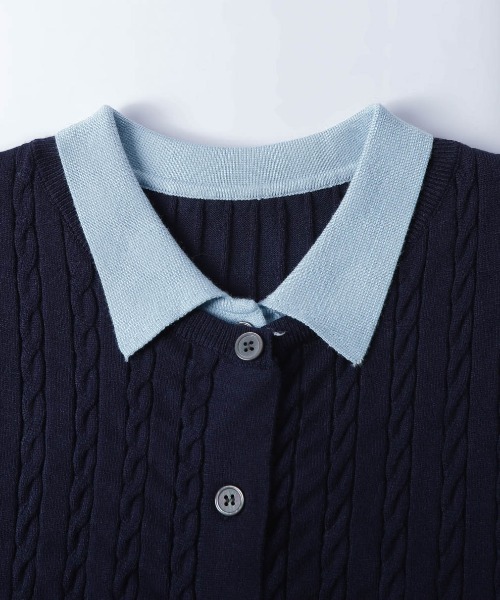 AMELY（エミリー）の「レイヤード風バイカラーニットカーディガン（カーディガン/ボレロ・レディース・チャコール/ネイビー/ブラウン/グレー・フリー）」の15枚目の写真