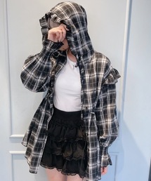 lilLilly | チェックフリルフーディーワンピース(ワンピース)