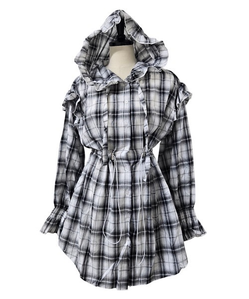 lilLilly（リルリリー）の「チェックフリルフーディーワンピース（ワンピース・レディース・ブラック/ホワイト・FREE）」の11枚目の写真