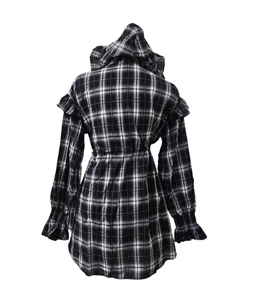 lilLilly（リルリリー）の「チェックフリルフーディーワンピース（ワンピース・レディース・ブラック/ホワイト・FREE）」の12枚目の写真