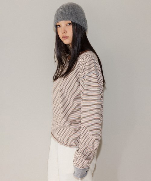 ANDNEEDS(アンドニーズ)の「Stripe loose long sleeve (brown)(Tシャツ/カットソー・レディース・その他・FREE)」の3枚目の写真