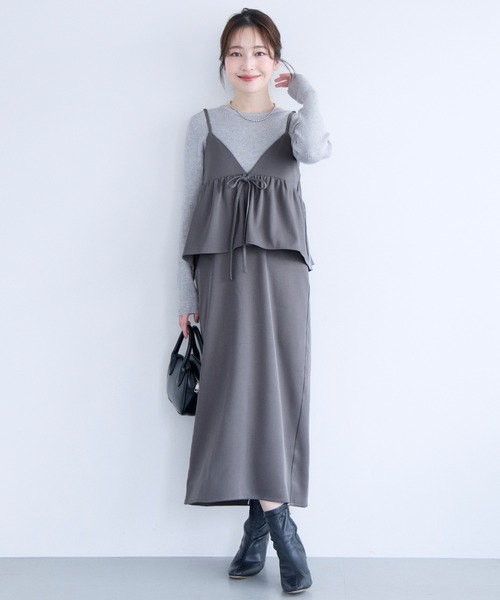 coca(coca)(コカ)の「ペプラムキャミソールワンピース(ワンピース・レディース・ブラック/チャコール・L/M/S)」の2枚目の写真