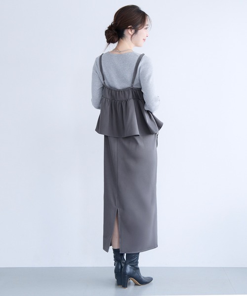 coca(coca)(コカ)の「ペプラムキャミソールワンピース(ワンピース・レディース・ブラック/チャコール・L/M/S)」の5枚目の写真