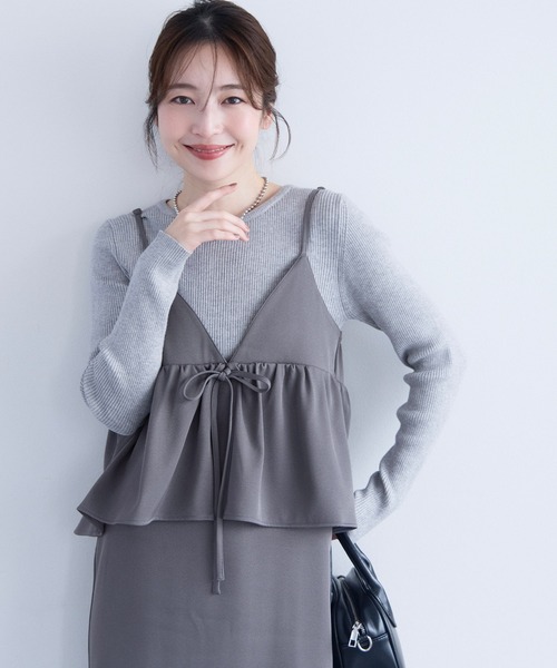 coca(coca)(コカ)の「ペプラムキャミソールワンピース(ワンピース・レディース・ブラック/チャコール・L/M/S)」の6枚目の写真