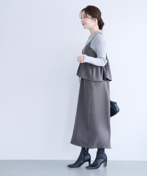 coca(coca)(コカ)の「ペプラムキャミソールワンピース(ワンピース・レディース・ブラック/チャコール・L/M/S)」の8枚目の写真