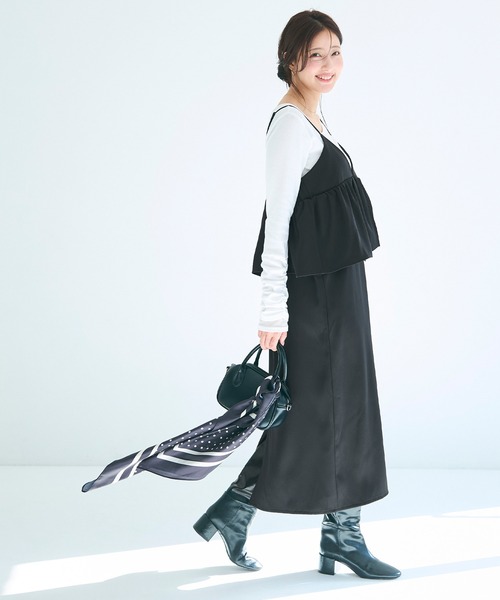 coca(coca)(コカ)の「ペプラムキャミソールワンピース(ワンピース・レディース・ブラック/チャコール・L/M/S)」の9枚目の写真