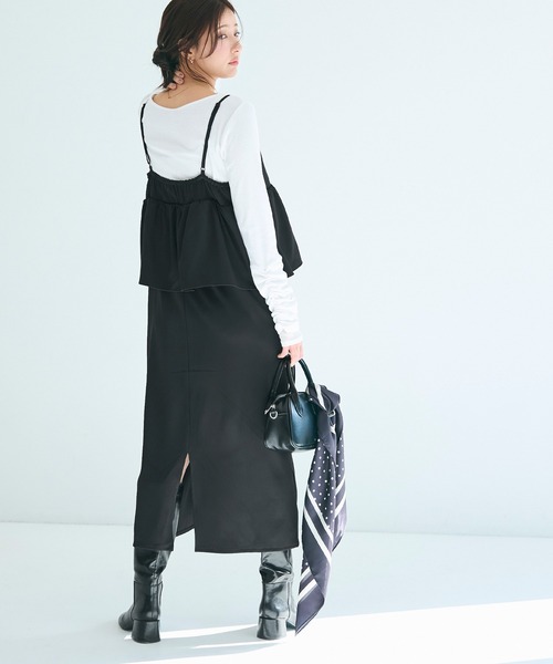 coca(coca)(コカ)の「ペプラムキャミソールワンピース(ワンピース・レディース・ブラック/チャコール・L/M/S)」の11枚目の写真