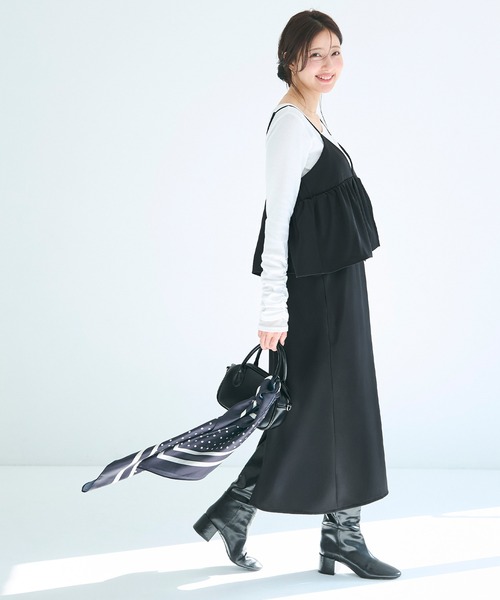 coca(coca)(コカ)の「ペプラムキャミソールワンピース(ワンピース・レディース・ブラック/チャコール・L/M/S)」の13枚目の写真