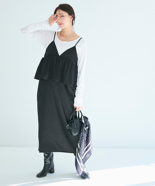 coca(coca)(コカ)の「ペプラムキャミソールワンピース(ワンピース・レディース・ブラック/チャコール・L/M/S)」の14枚目の写真