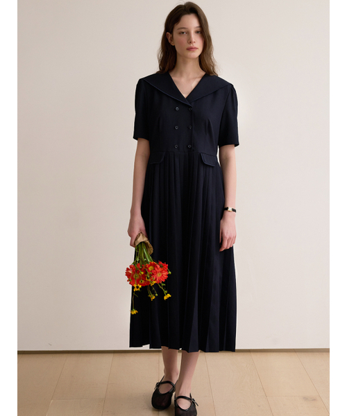 Sailor lace pleated dress - Navy