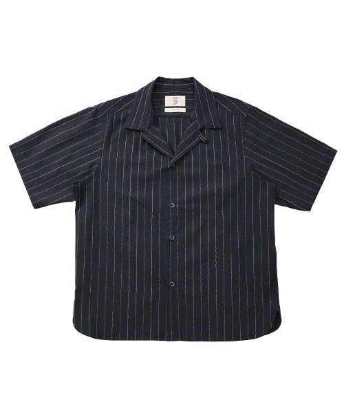 A NOTHING(アナッシング)の「ストライプLCテーラード1/2シャツ(ネイビー)(シャツ/ブラウス・レディース・その他・SMALL/MEDIUM/LARGE)」の1枚目の写真