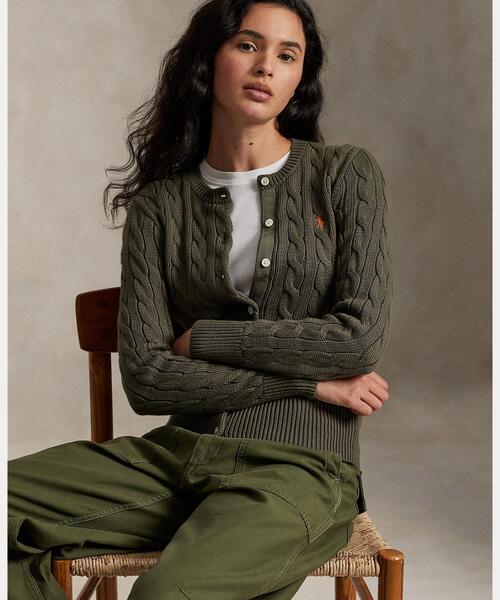 復刻現行✨ポロバイラルフローレン ケーブルニットカーディガン ポニー カーキ M 復刻現行✨ポロバイラルフローレン ケーブルニットカーディガン ポニー