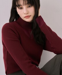 【残りわずか!】クリアコンビVネックニットプルオーバー|オフィスカジュアル/シアー/毛玉防止/細見え/冬服