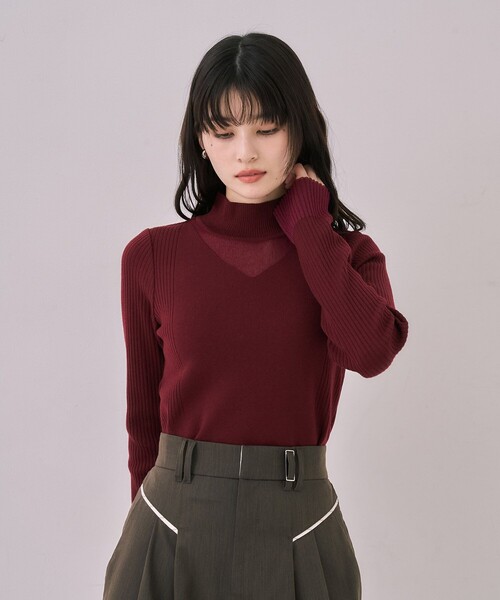 残りわずか！】クリアコンビVネックニットプルオーバー｜オフィス