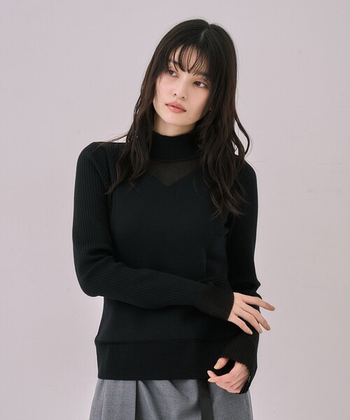 残りわずか！】クリアコンビVネックニットプルオーバー｜オフィス