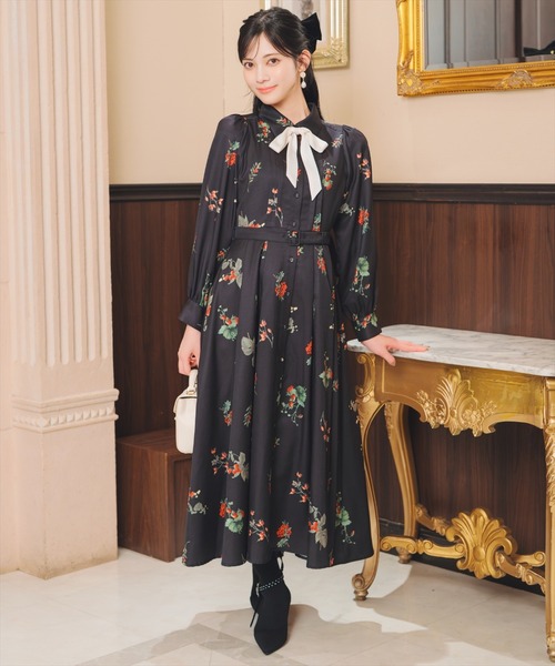 ウィンターボタニカルリボンタイワンピース（ワンピース