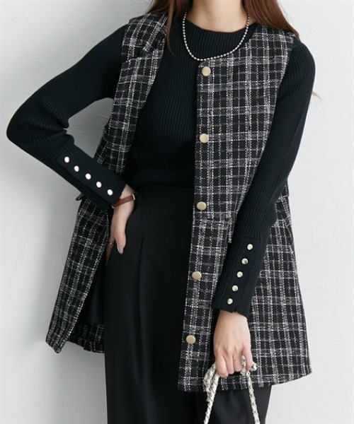 nissen（ニッセン）の「ツイード調ペプラムベスト（その他アウター・レディース・ホワイト系その他/ブラック系・S/M/L/LL）」の2枚目の写真