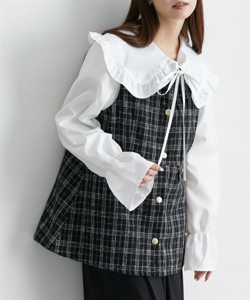 nissen（ニッセン）の「ツイード調ペプラムベスト（その他アウター・レディース・ホワイト系その他/ブラック系・S/M/L/LL）」の3枚目の写真