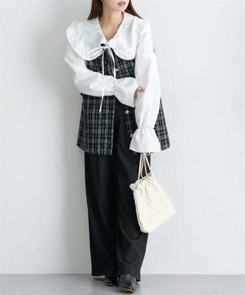 nissen（ニッセン）の「ツイード調ペプラムベスト（その他アウター・レディース・ホワイト系その他/ブラック系・S/M/L/LL）」の5枚目の写真