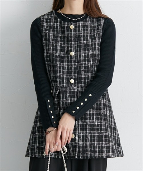 nissen（ニッセン）の「ツイード調ペプラムベスト（その他アウター・レディース・ホワイト系その他/ブラック系・S/M/L/LL）」の6枚目の写真