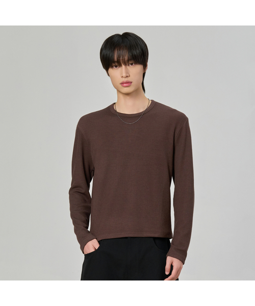 HYOJI(ヒョージ)の「リブドゴルジラウンドクロップTシャツ(4カラー)(Tシャツ/カットソー・メンズ・ブラウン/チャコール/ブラック/アイボリー・L/M)」の4枚目の写真
