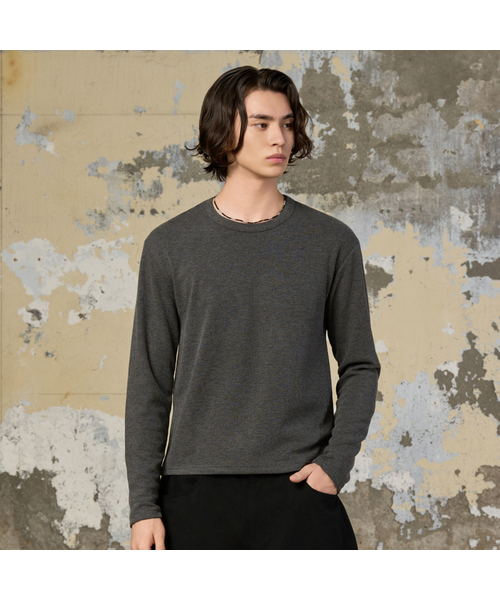 HYOJI(ヒョージ)の「リブドゴルジラウンドクロップTシャツ(4カラー)(Tシャツ/カットソー・メンズ・ブラウン/チャコール/ブラック/アイボリー・L/M)」の1枚目の写真