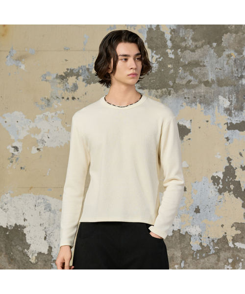 HYOJI(ヒョージ)の「リブドゴルジラウンドクロップTシャツ(4カラー)(Tシャツ/カットソー・メンズ・ブラウン/チャコール/ブラック/アイボリー・L/M)」の2枚目の写真