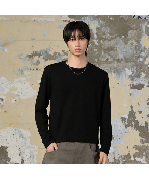 HYOJI(ヒョージ)の「リブドゴルジラウンドクロップTシャツ(4カラー)(Tシャツ/カットソー・メンズ・ブラウン/チャコール/ブラック/アイボリー・L/M)」の3枚目の写真