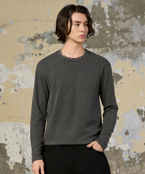 HYOJI(ヒョージ)の「リブドゴルジラウンドクロップTシャツ(4カラー)(Tシャツ/カットソー・メンズ・ブラウン/チャコール/ブラック/アイボリー・L/M)」の5枚目の写真