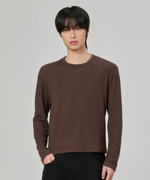 HYOJI(ヒョージ)の「リブドゴルジラウンドクロップTシャツ(4カラー)(Tシャツ/カットソー・メンズ・ブラウン/チャコール/ブラック/アイボリー・L/M)」の6枚目の写真