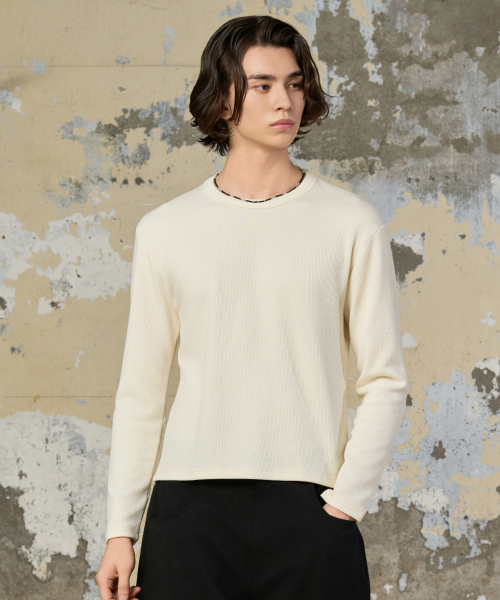 HYOJI(ヒョージ)の「リブドゴルジラウンドクロップTシャツ(4カラー)(Tシャツ/カットソー・メンズ・ブラウン/チャコール/ブラック/アイボリー・L/M)」の7枚目の写真