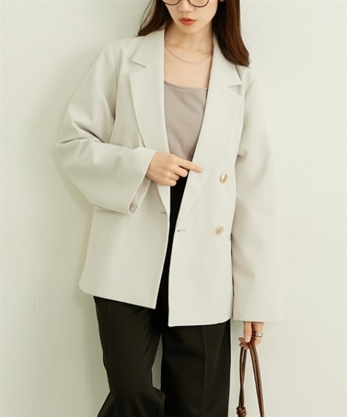 nissen（ニッセン）の「ダブルクロステーラードジャケット（その他アウター・レディース・アイボリー・L/M/LL）」の2枚目の写真